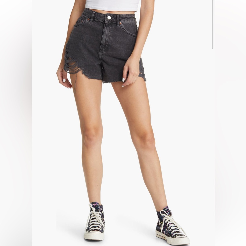 Topshop Black Distressed Denim Shorts
